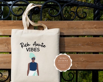 Rich Auntie Vibes Tote Bag: Heavy Cotton Canvas, Gift for Aunt