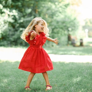 purple christmas dress flower girl dress toddler linen dress Red (linen)