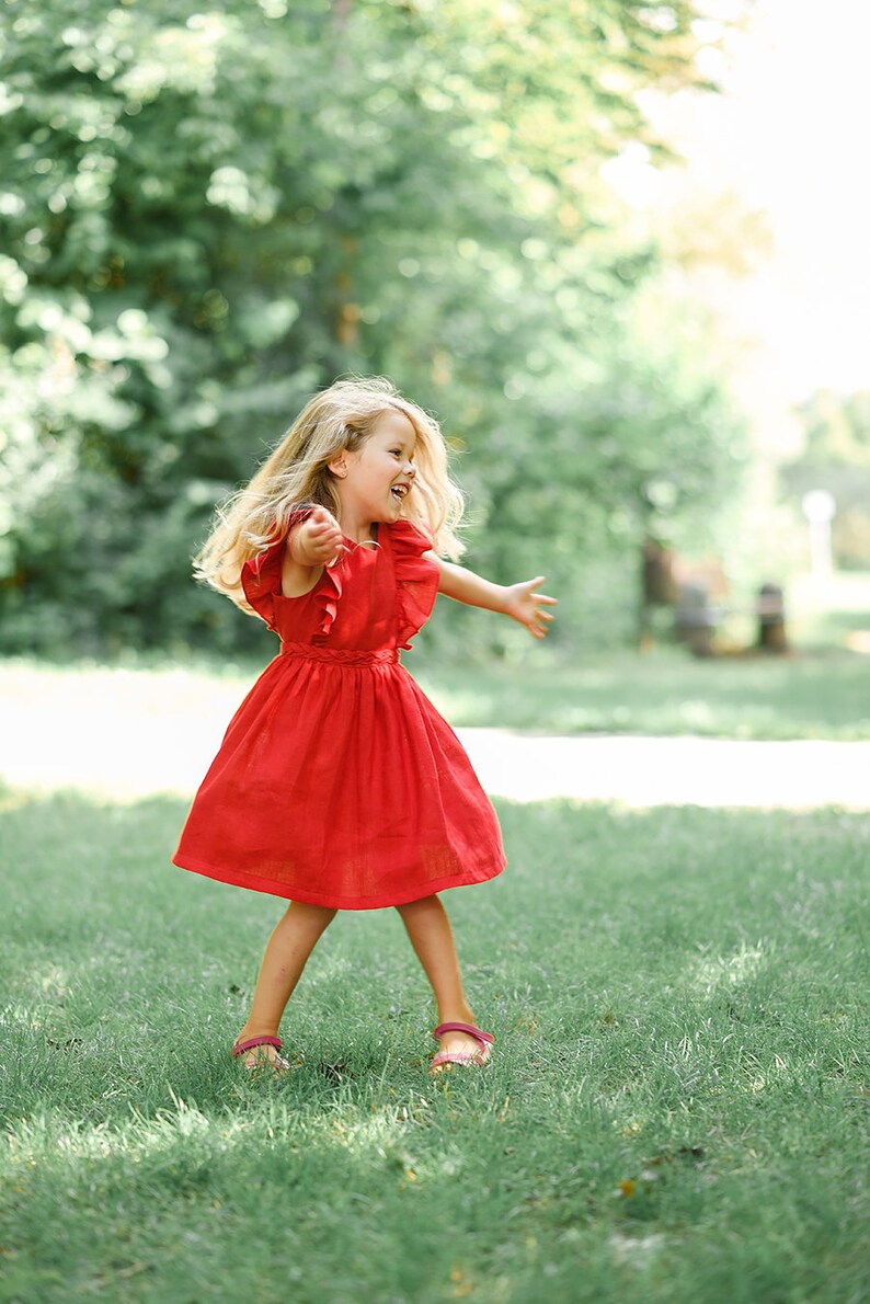 purple christmas dress flower girl dress toddler linen dress Red (linen)