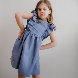 purple christmas dress flower girl dress toddler linen dress Dusty Blue (linen)