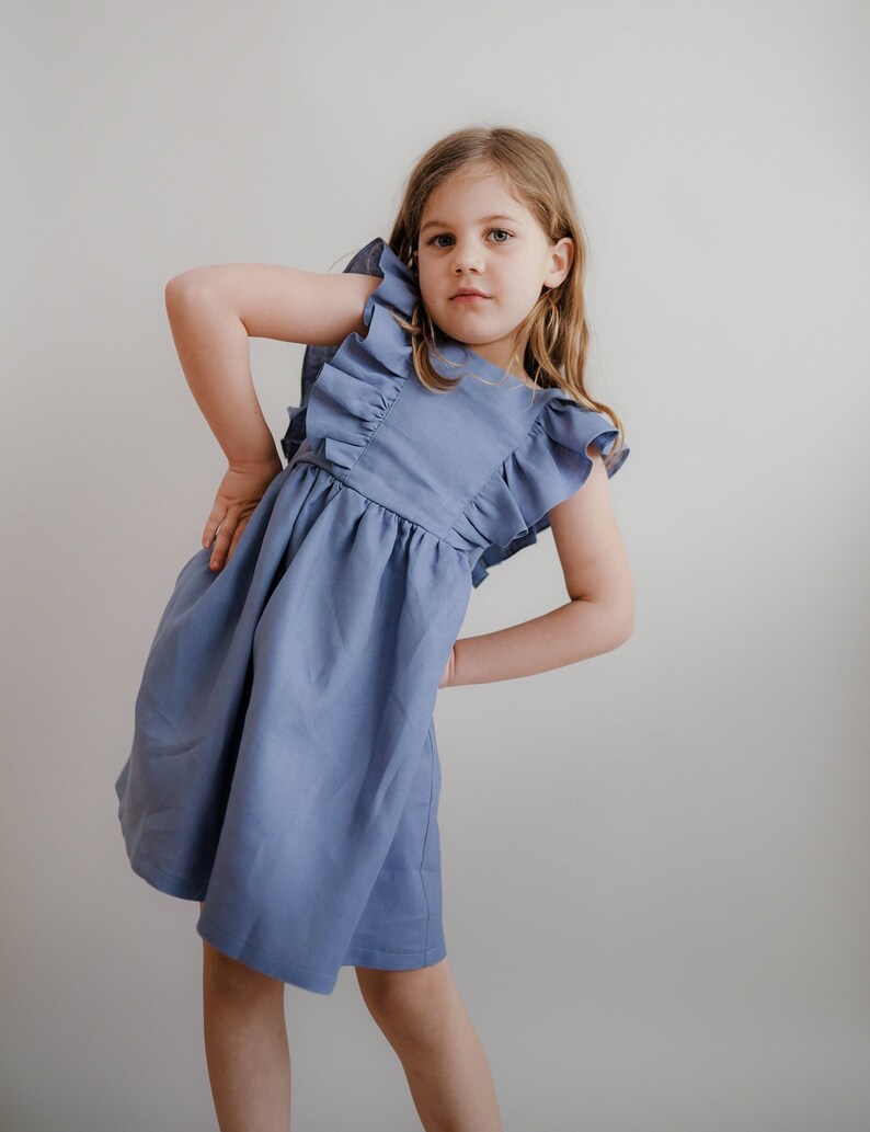 purple christmas dress flower girl dress toddler linen dress image 3