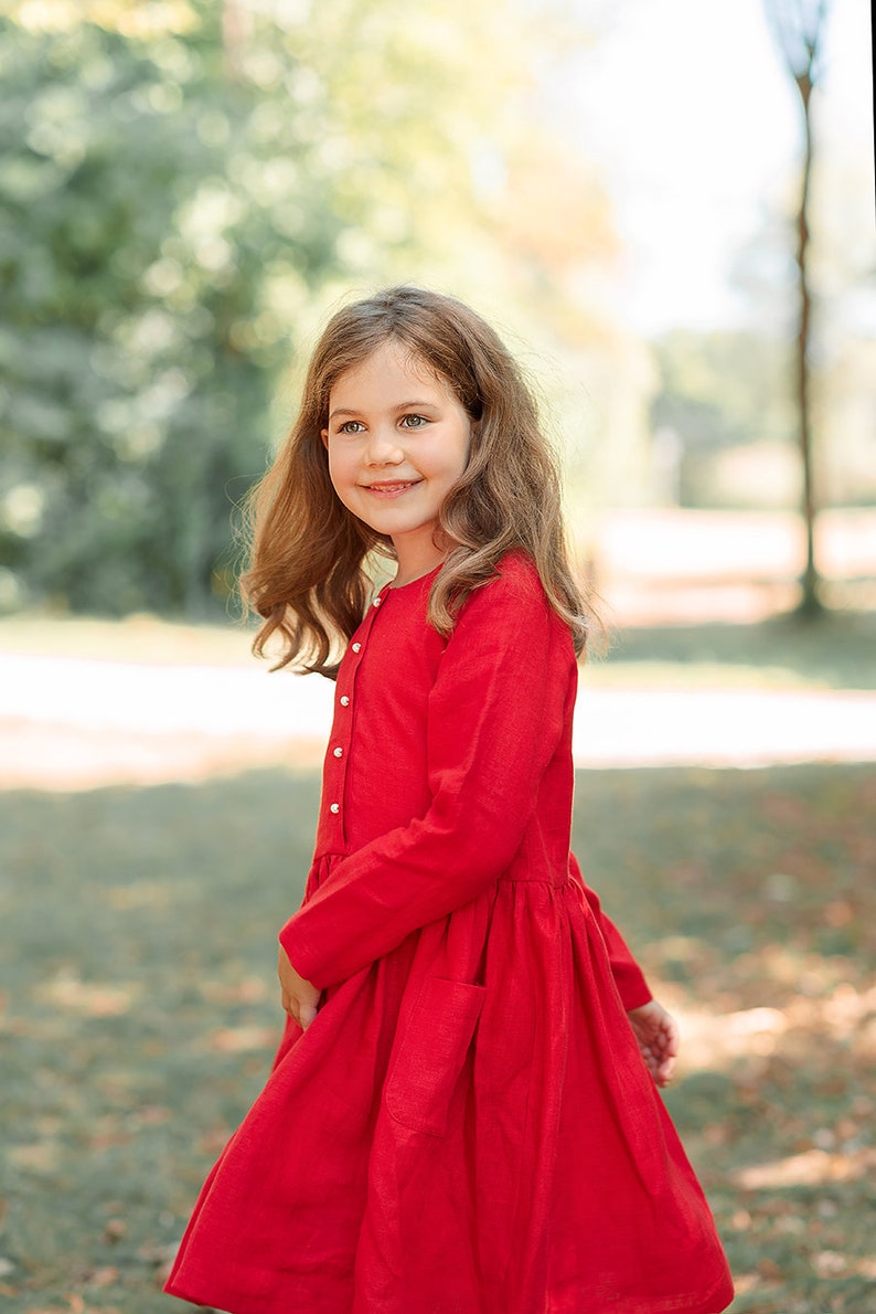 linen flower girl dress in different colors and sizes red (linen)
