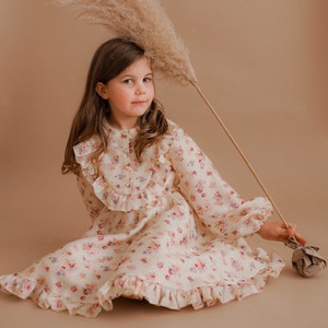 chiffon flower girl dress long sleeve linen dress image 1