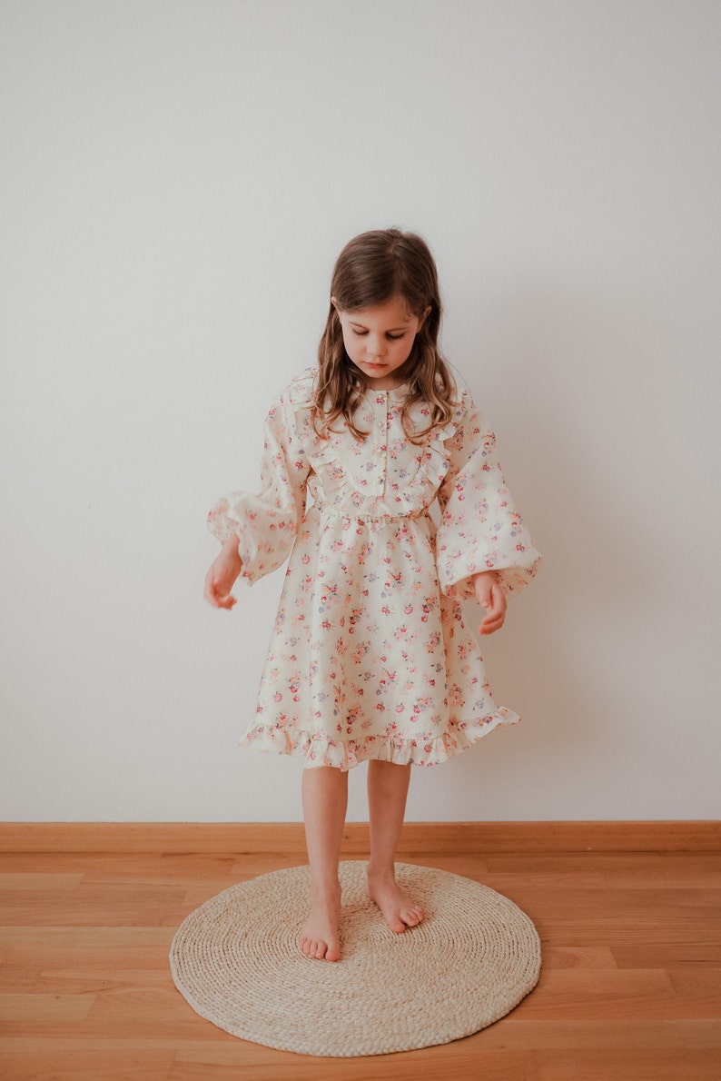 chiffon flower girl dress long sleeve linen dress image 4