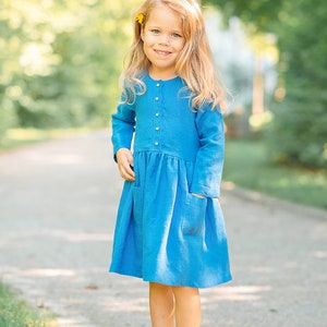 linen flower girl dress in different colors and sizes blue (linen)