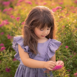 purple christmas dress flower girl dress toddler linen dress image 1