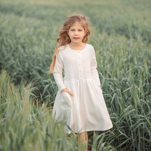 linen flower girl dress in different colors and sizes white (linen)