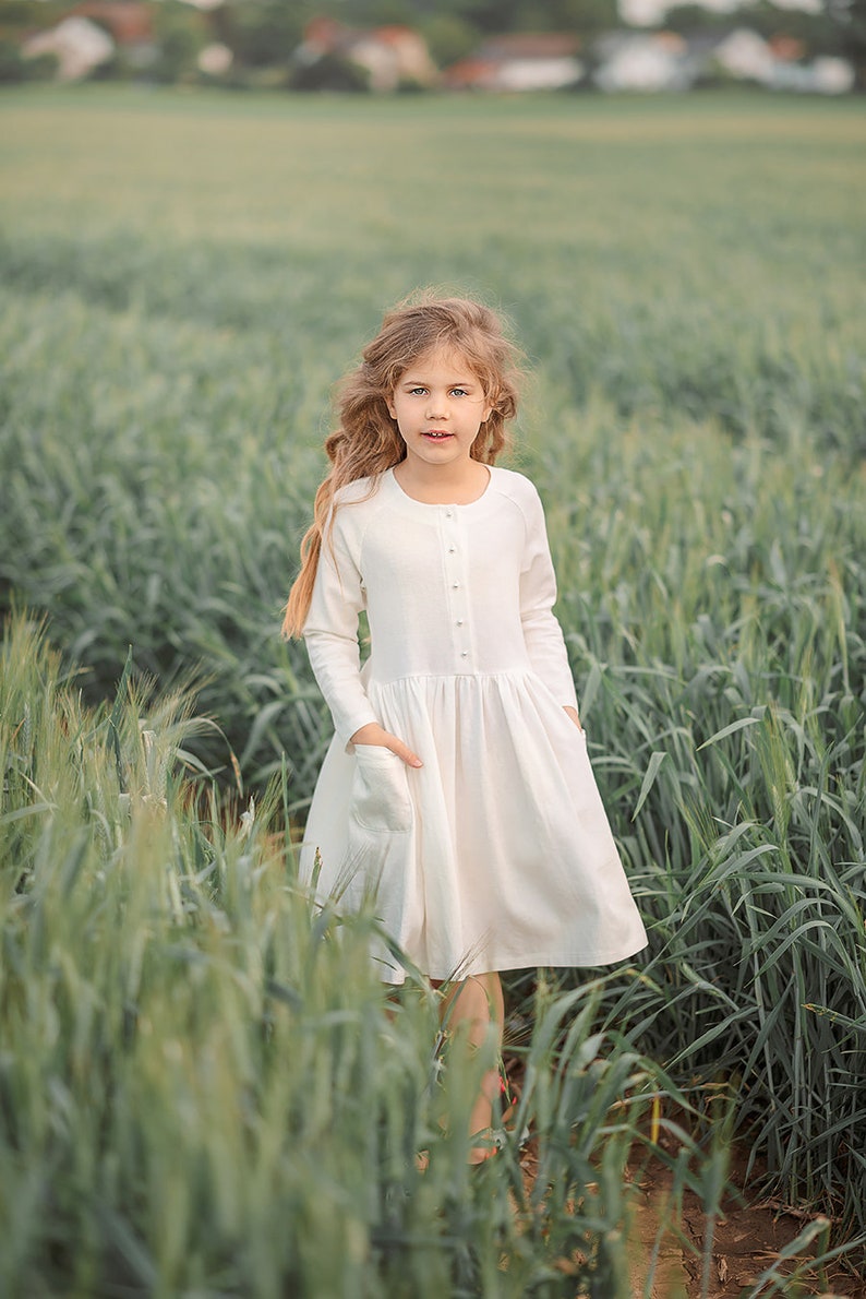 linen flower girl dress in different colors and sizes white (linen)