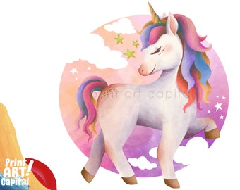 Cute Unicorn Clipart PNG | Rainbow Birthday Designs (Digital Download)