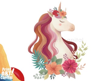 Cute Unicorn Clipart PNG | Rainbow Birthday Designs (Digital Download)
