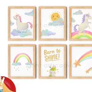 SALE! Set of 6 Unicorn Wall Decor |  Nursery Art | Girl Room Printables | Cloud Rainbow | Commercial Use Print | Instant Download |