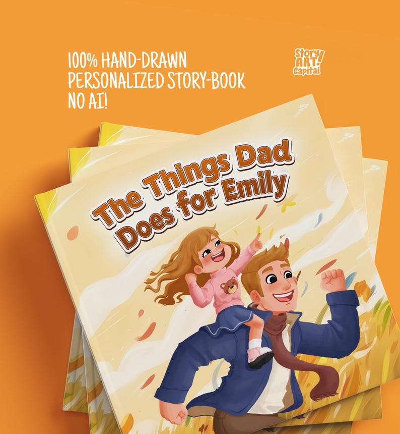 Personalisiertes Papabuch, benutzerdefiniertes Geschichtenbuch für Papa, Geschenk des ersten Vatertags vom Kind, handgezeichnetes Geburtstagsgeschenk für ihn, neues Papageschenk Bild 1