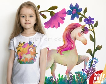 Unicorn Forest Clipart PNG Sublimation | Girl Birthday Shirt | | Instant Digital Download | Rainbow Party Designs |  Commercial Use