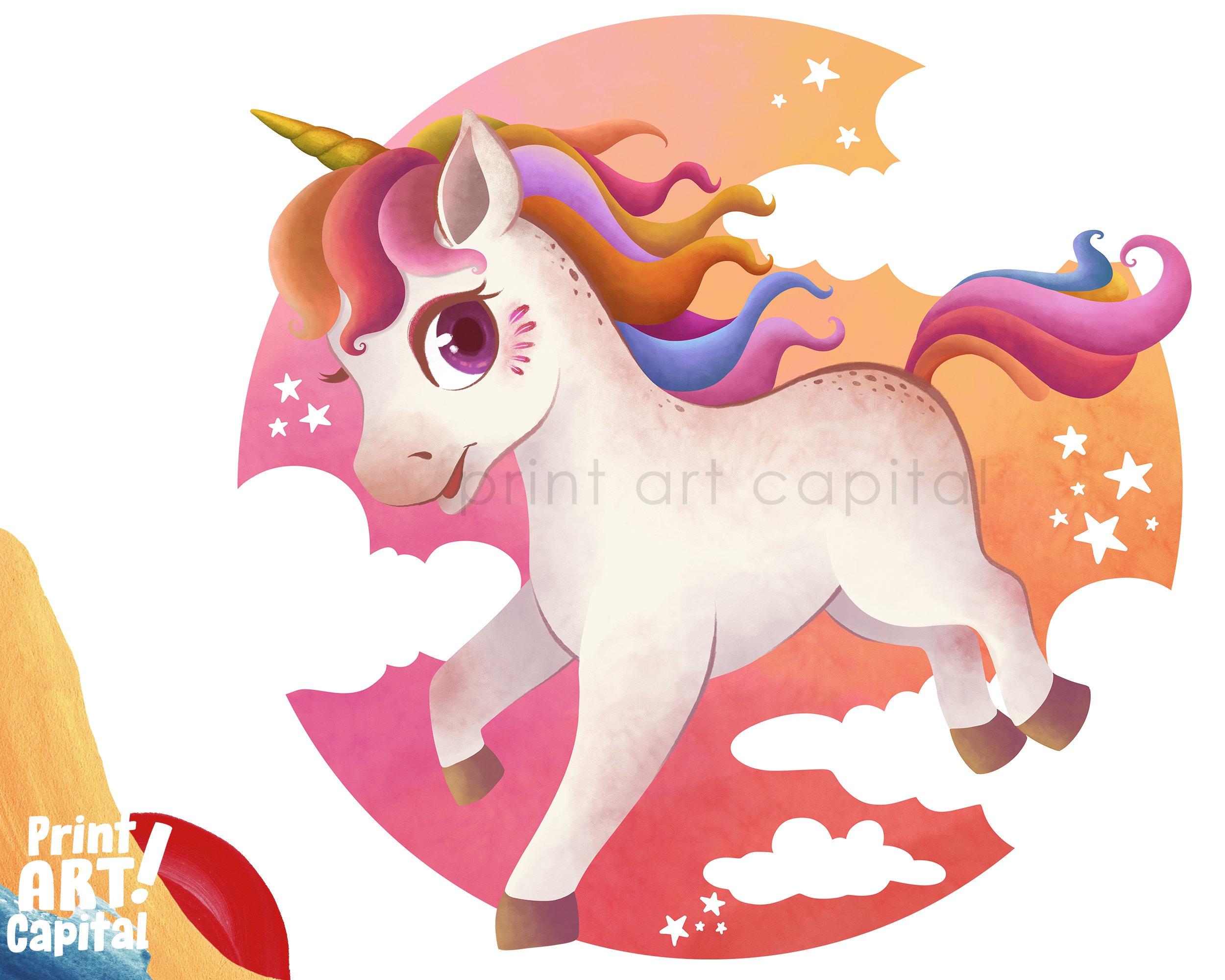 Cute Unicorn PNG Clipart | Rainbow Party Designs, Wall Art (digital ...