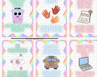 Pastel Classroom Rules Poster Set: Retro Girly Decor (Digital Download, 11 PNG/JPG Designs)