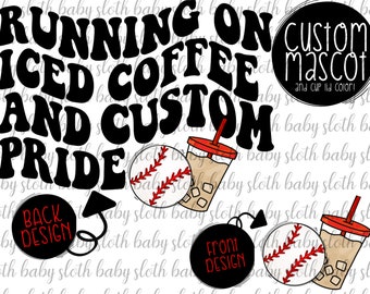 Custom Baseball Mascot Running on Iced Coffee Design (Digital Download)