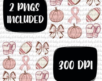 Breast Cancer Awareness Clipart: Pink Pumpkin, Bows, Gloves (2 PNGs)
