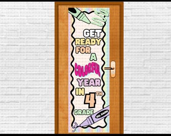 Personalized Teacher Classroom Door Hanger | Colorful Crayons, Name, Grade (Digital Download)