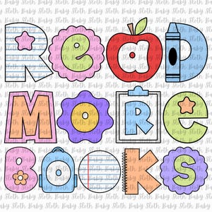 Read More Books Cute School Clipart Style Digital Design PNG