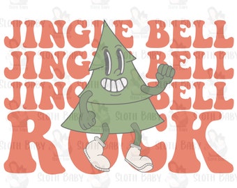 Jingle Bell Rock Christmas Tree Retro Sublimation Digital Design PNG
