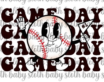 Retro Game Day Baseball Sublimation Design Digital PNG