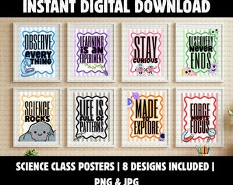 Science Classroom Posters Decorations Digital Downloads- Pastel, Rainbow, Striped