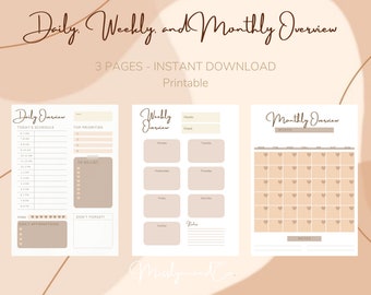 Planificador diario, Planificador semanal, Planificador mensual, Planificador imprimible, Inserción del planificador, Descarga instantánea