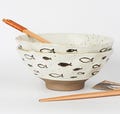 Set of 2 Handmade Japanese Ramen Bowls 20cm | Large Ceramic Pho Noodle Soup Bowls with Fish Design