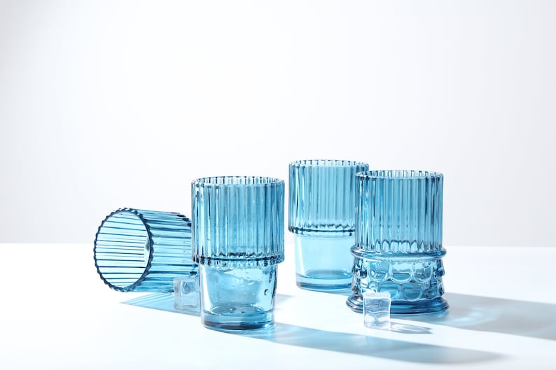 unstacked roman glasses set, perfect for drinking from for cocktail parties or as water tumblers