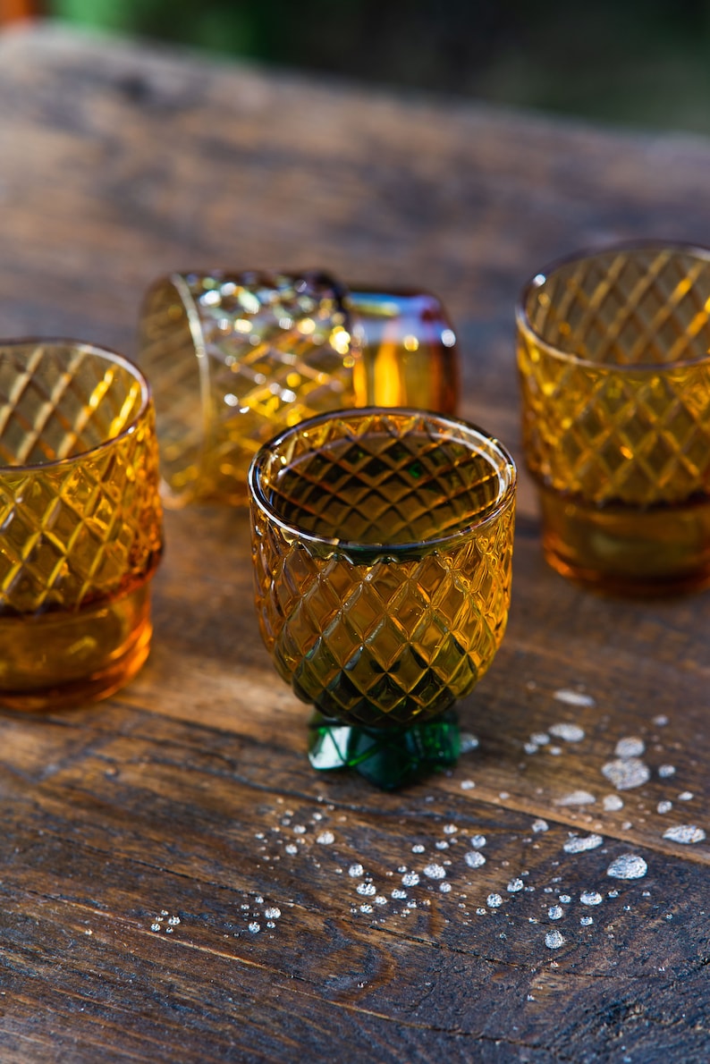 Pineapple Stacking Cocktail Glasses Set of 4 Glassware Whisky Drinking Cups Gift Set Handmade Orange Glass by Gökotta image 4