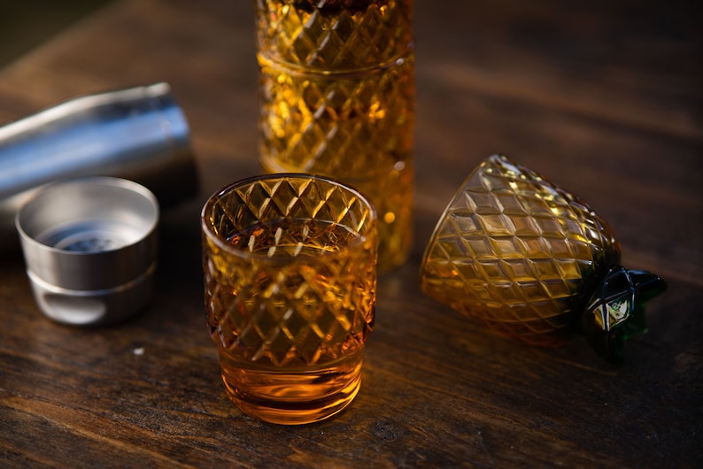 Pineapple Stacking Cocktail Glasses Set of 4 Glassware Whisky Drinking Cups Gift Set Handmade Orange Glass by Gökotta image 3