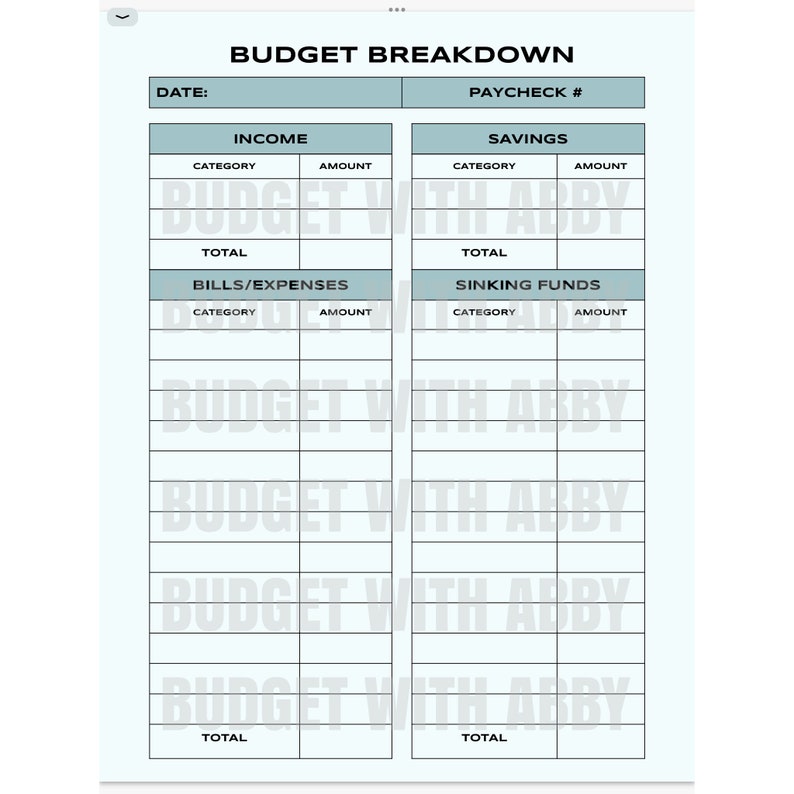 Digital Budget Breakdown Sheet (SAGE) (minimal, Beginner Friendly ...