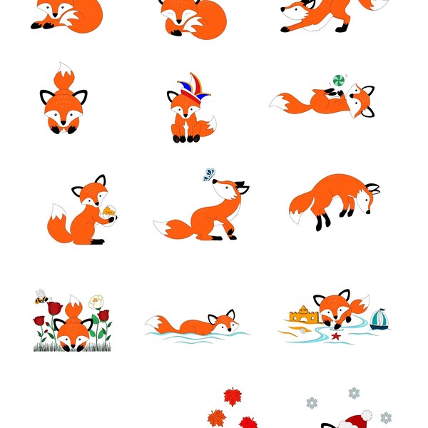 15 Little Foxes - Illustrations Clip Art Bundle Scrapbook Photo Album, Vector Graphics File Download eps psd png Affinity Export