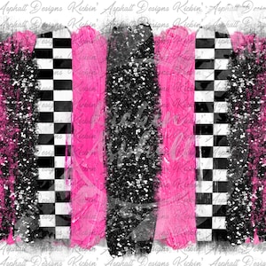 Neon Pink and Black Checkered Brush Strokes PNG Digital Only
