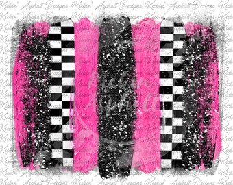 Neon Pink and Black Checkered Brush Strokes PNG Digital Only