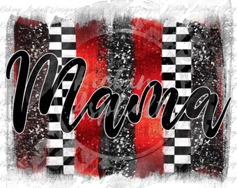 MAMA Red and Black Large Checkered Brush Strokes  - PNG ONLY - Digital