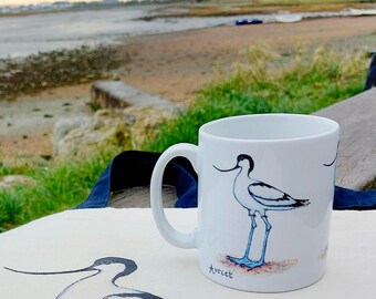 Avocet art mug, printed with eco-friendly inks in the UK