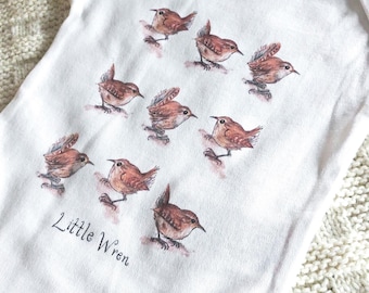 Organic Cotton Babygrow: Little Wren Print, Eco-Friendly UK Made