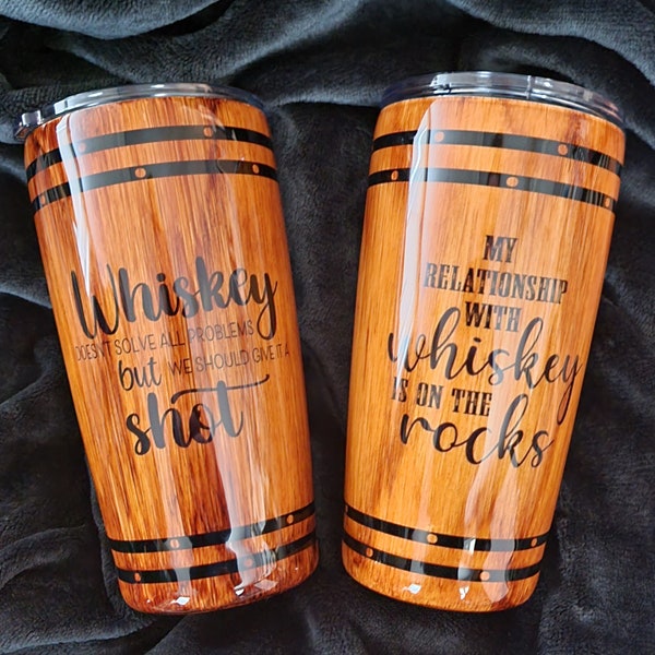 Whiskey Barrel Tumbler, woodgrain  bourbon barrel, father's day, gift for him, wedding, bachelor party, stocking, custom, personalized