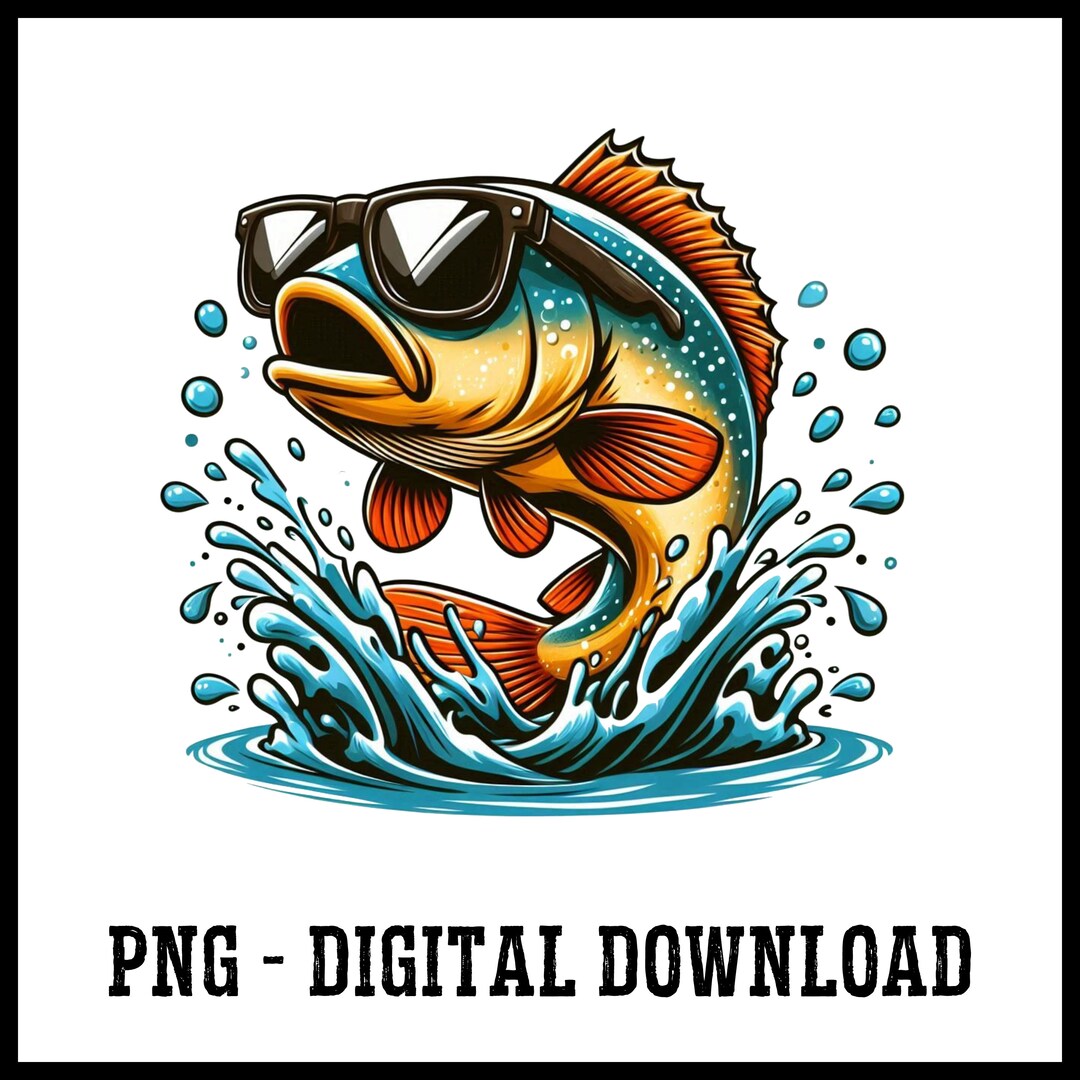 Bass Fish With Sunglasses, Fishing, Summer, Hobby, Gift for Him, Gift ...