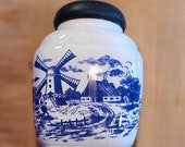Vintage Dutch Holland Delft Blue and White Wall Mount Coffee Grinder with lid - No Cup - Vintage Coffee Mill