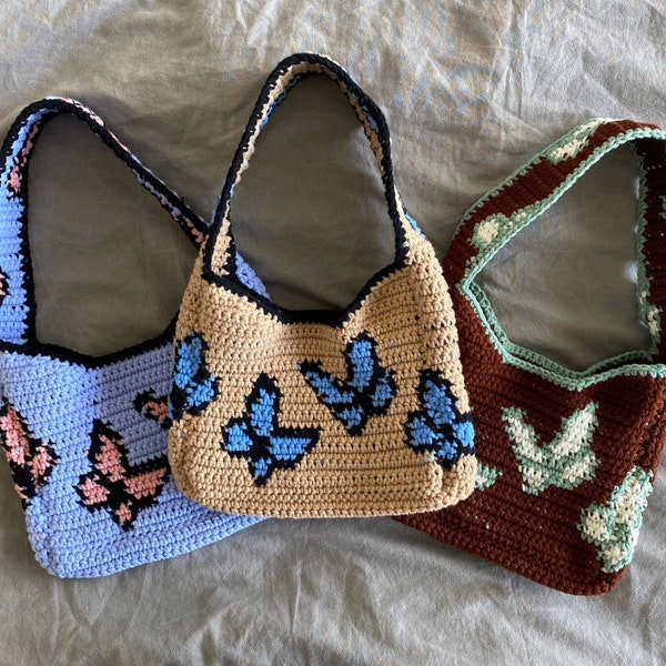 crochet bag pattern - crochet purse pattern - crochet butterfly bag - butterfly shoulder bag