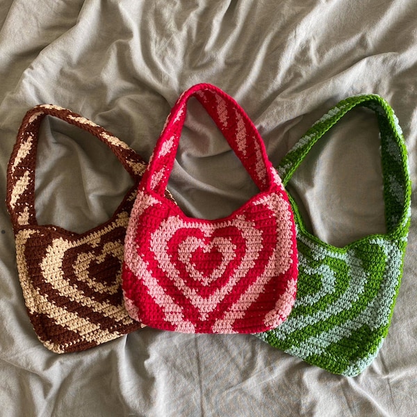 padrão de bolsa de crochê - padrão de bolsa de crochê - bolsa de coração de crochê - bolsa de ombro de coração superpoderosa
