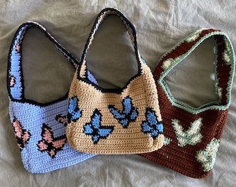 crochet bag pattern - crochet purse pattern - crochet butterfly bag - butterfly shoulder bag