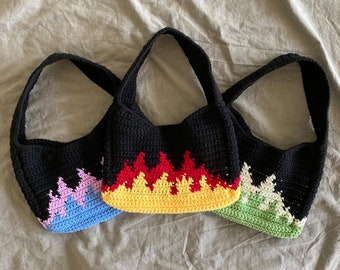 crochet bag pattern - crochet purse pattern - crochet flames bag - flames shoulder bag