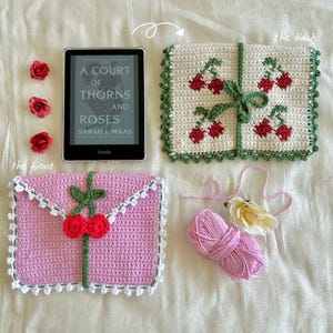 crochet kindle sleeve pattern - crochet book sleeve pattern - crochet kindle cover - crochet book cover - crochet cherry sleeve