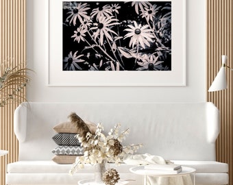 Black and White Black Eye Susan Digital File, Floral Printable Art, Botanical Wall Decor, Instant Download