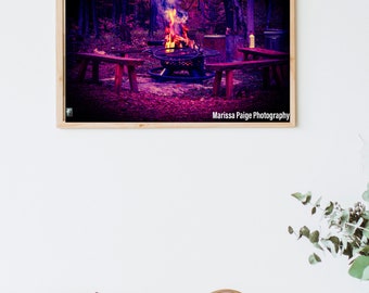 Campfire Digital Print, Bonfire Wall Art, Outdoor Fire Poster, Wilderness Decor, Handmade Cottage Gift