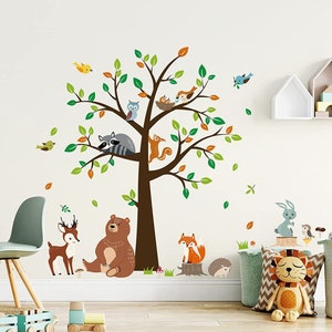 Wall Decal Tree Forest Animals Wall Sticker Bear Deer Fox Wall sticker Children's room Baby room Bedroom Wall decoration