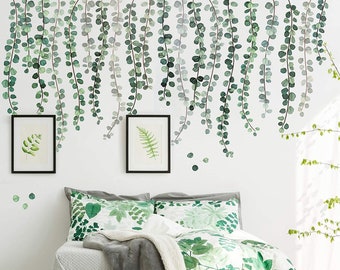 3 Blätter Grüne Pflanzen Eukalyptus Rebe Blätter Wandtattoo Abnehmbare Aquarell Wandkunst Dekor Schälen and Stock Wandaufkleber